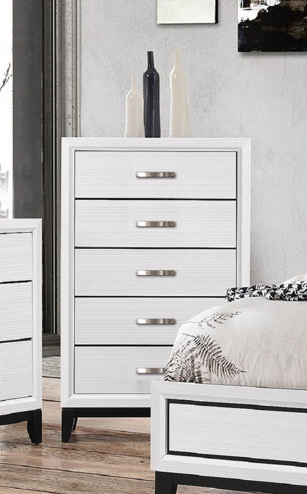 English Elm 1pc Modern 4-Drawer Tall Storage Chest in Mist Finish — Sleek Bedroom Organizer with Spacious Drawers White 33.3 L x 18.6 W x 49 H B2741P406275