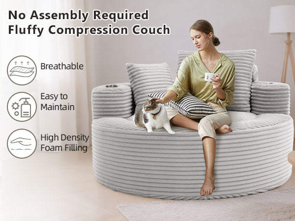 English Elm Round Cloud Sectional Sofa Bed with Memory Foam Cushions for Studio Living Spaces Grey W3224P444288