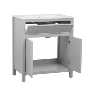 English Elm 60'' Modern Bathroom Vanity Set With Ceramic Sink, Soft Closing Doors, Space-Saving Grey Design N710SS00007E