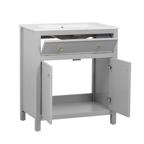 English Elm 60'' Modern Bathroom Vanity Set With Ceramic Sink, Soft Closing Doors, Space-Saving Grey Design N710SS00007E