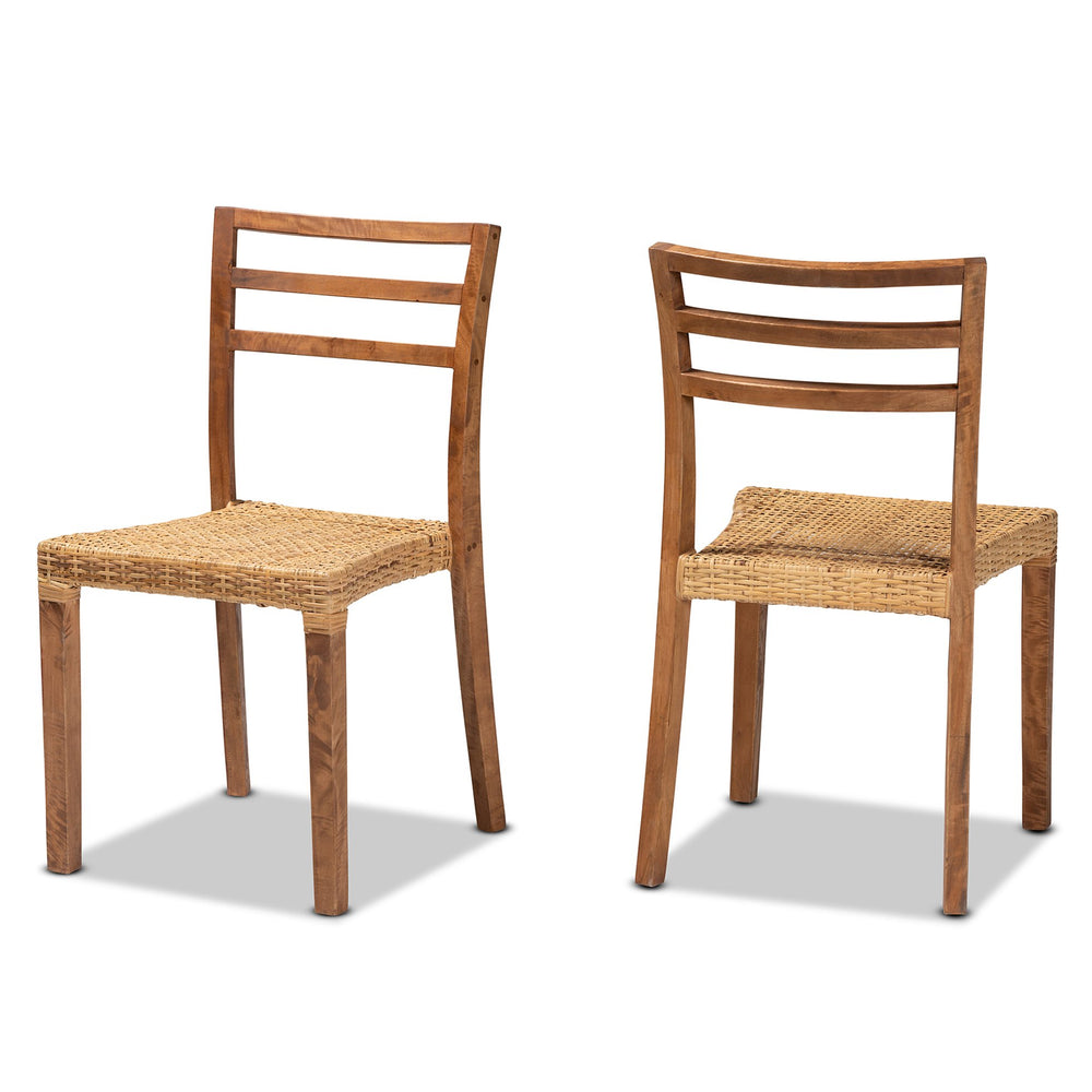 English Elm Modern Rattan Dining Chair Set of Two with Woven Back and Black Iron Base B2750P420351