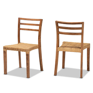 English Elm Modern Rattan Dining Chair Set of Two with Woven Back and Black Iron Base B2750P420351