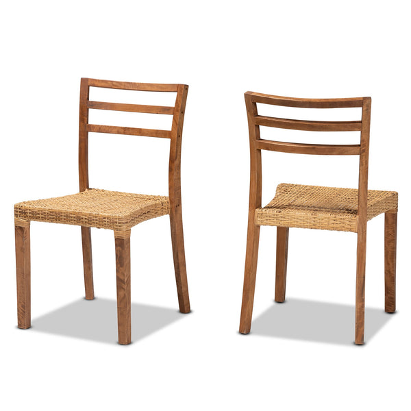 English Elm Modern Rattan Dining Chair Set of Two with Woven Back and Black Iron Base B2750P420351