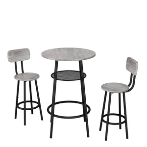 English Elm 3 3-Piece Round Bar Table Set with Backrest & Partition, Compact Grey MDF Metal Bistro for 2, Durable W578P303846