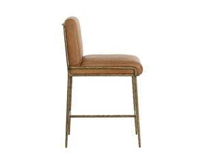 Sunpan LATHAN Counter Stool - Luxurious Tan Leather Seat with Hand-Hammered Antique Brass Frame, Durable Design 112227