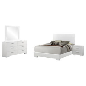 English Elm Dulcey Modern White High Gloss 4-Piece Queen Bedroom Set With Faux Leather Headboard & Storage Solutions B062S01361