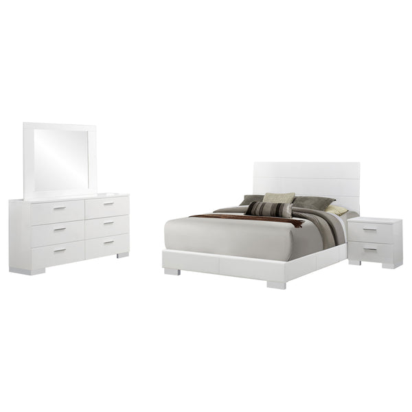 English Elm Dulcey Modern White High Gloss 4-Piece Queen Bedroom Set With Faux Leather Headboard & Storage Solutions B062S01361
