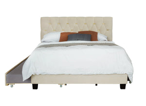 English Elm MODERN Velvet Queen Bed with Twin Trundle, 2 Storage Drawers, Gold Button Accents, 600lb Capacity Beige W1867S00015