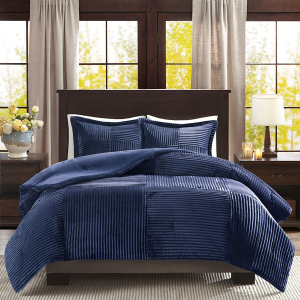 English Elm King/Cal Plush Parker Comforter Set – Ribbed Microcord Face, Solid Microlight Reverse, Machine Washable King B03595070