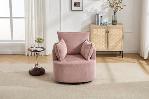 English Elm swivel Barrel Accent Chair with Solid Wood Frame & Metal Base, 350 lb Capacity, Sleek Curved Backrest Elegance Pink W2120P293678