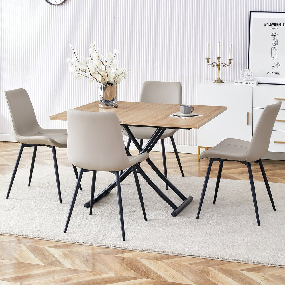 English Elm Table and Chair Set Adjustable Height Mdf Wood Grain Top with Four Pu Seats W1151S03991