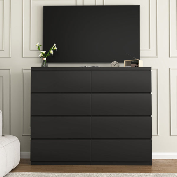 English Elm 8 Drawer Tall Chest Slim Particleboard Build Smooth Gliding Storage for Bedroom Closet Black W409S00029