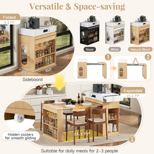 English Elm [video] Trexm Extendable Kitchen Island with Power Outlet Drawers and Rolling Base XW000028AAN