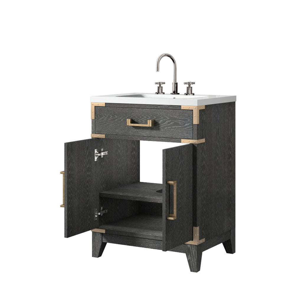 English Elm Black Oak Single Bath Vanity With Acrylic Top, Elegant Chrome Faucet, Space-Saving Design For Small Bathrooms B2731P260894