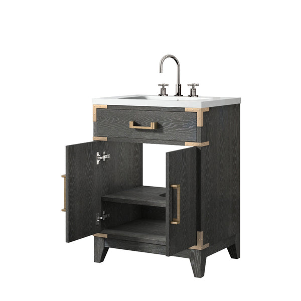 English Elm Black Oak Single Bath Vanity With Acrylic Top, Elegant Chrome Faucet, Space-Saving Design For Small Bathrooms B2731P260894