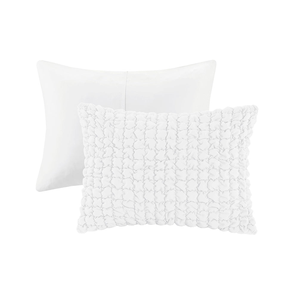 JLA Home Madison Park - 3 Piece Ruched Comforter Set — Puffy Square-Texture Microfiber for Cottage, Farmhouse, Hypoallergenic Sleep White MP10-8395