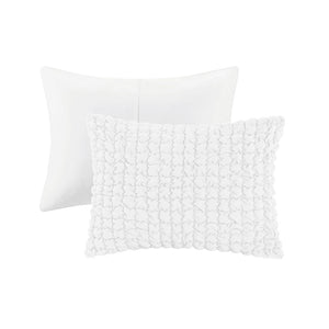 JLA Home Madison Park - 3 Piece Ruched Comforter Set — Puffy Square-Texture Microfiber for Cottage, Farmhouse, Hypoallergenic Sleep White MP10-8395