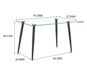 English Elm Glass Dining Table - Sleek Tempered Glass Top With Black Metal Legs For 4, Ideal For Home & Office W370S00055