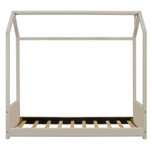 English Elm Twin House Bed Velvet Upholstered Peaked Roof Frame for a Cozy Kids Bedroom LP100125AAA