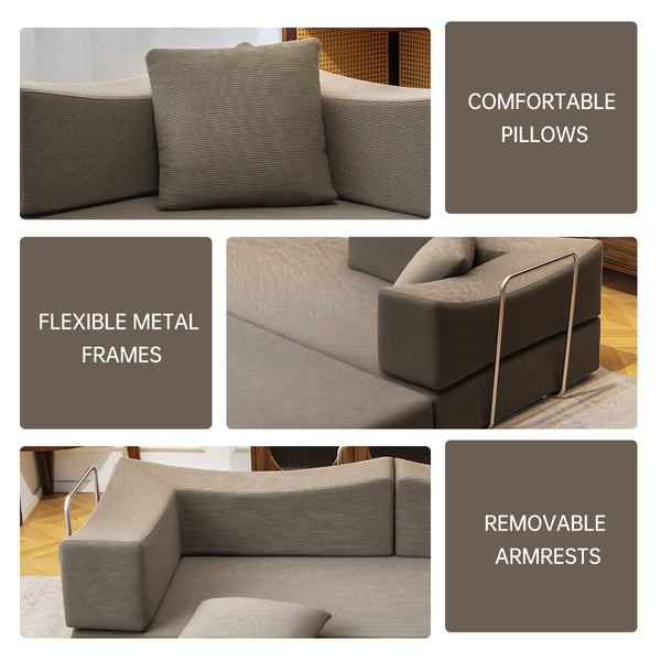 English Elm 2-In-1 Convertible Modular Sofa Bed With Memory Foam - Stylish Khaki Couch, No Assembly Needed! W3653P355640