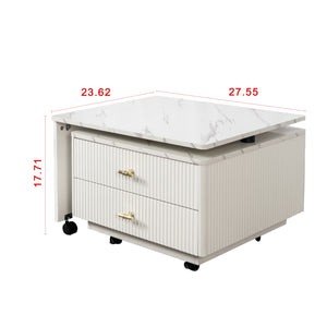 English Elm Extendable Marble Swivel Coffee Table with 2 Drawers, Rotatable Expandable Top & Smooth Wheels for Living Room Elegance W331P286652