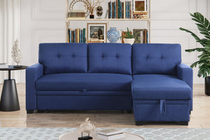 English Elm Convertible Upholstered Sectional Sofa with Pull-out Chaise Sleeper and Storage Blue B2730S00006