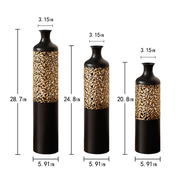 English Elm Floor Metal Vases Set Of 3 – Elegant White & Gold Decor For Modern Home Accents, 20.8"-28.7" Tall W2796P234278
