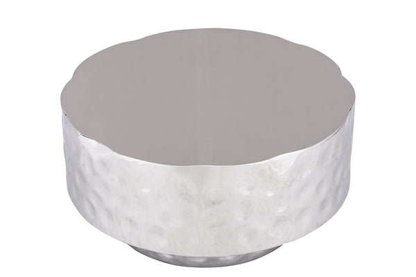 English Elm CT-90-30-30 Hand-Hammered Stainless Steel Coffee Table in Silver — Modern Rounded Artisanal Centerpiece B009P321117
