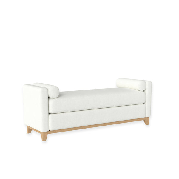 English Elm 66.34 Inch Sherpa Fleece Bench with Fluted Wood Legs Bolster Pillows Mid-century Lounge Beige+Natural W1658P445918