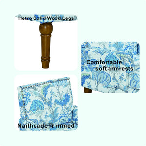 English Elm Accent Slipper Chair Botanical Tapestry Upholstery Nailhead Trim Solid Wood Legs Farmhouse Blue W5568P445699