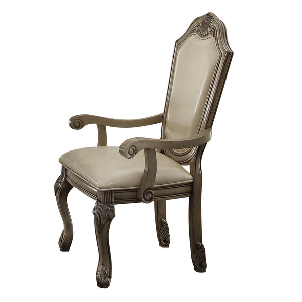 English Elm Antique Arched Back Arm Chairs Set of 2 with Welt-Trim Cushions, Queen Anne Floral Wood Legs, Cream Elegance B062P189080