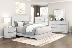 English Elm Luxurious King Bed Cream Faux Fur Tufted Headboard Pearl White Glam Bedroom Frame B011S02279