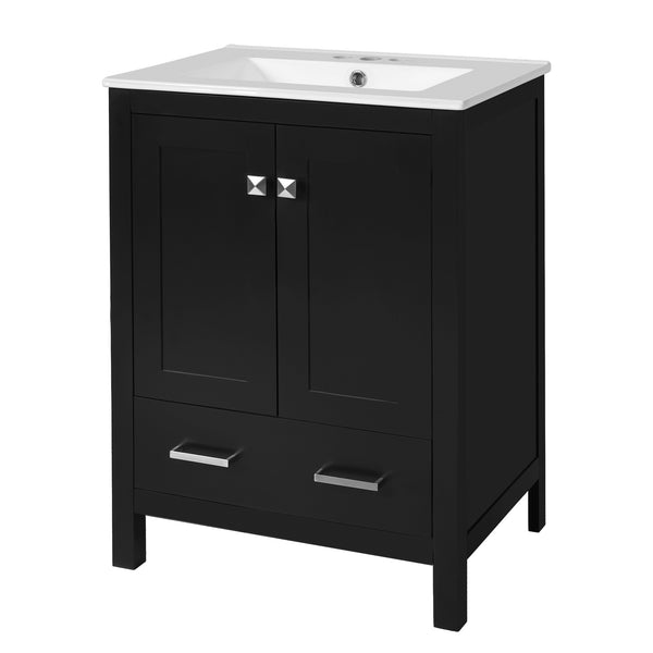 English Elm 24-inch Modern Bathroom Vanity with Ceramic Sink, Soft-Close Doors, Drawer Divider & Ample Storage Black N729P299440B