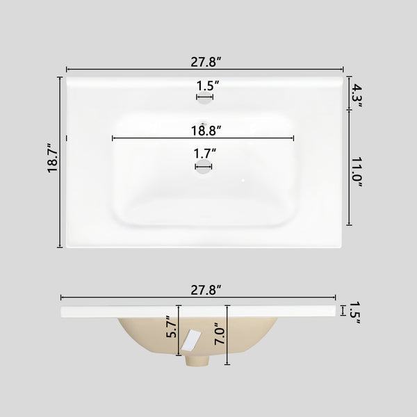 English Elm 27.8" Mid-century Freestanding Bathroom Vanity with Ceramic Sink Drawer and Wood Base White W1801S00006