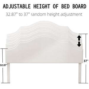 English Elm King Upholstered Platform Bed King Size Linen Fabric Padded Frame, Adjustable Headboard 32.9–37" White W1716P371759