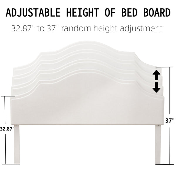 English Elm King Upholstered Platform Bed King Size Linen Fabric Padded Frame, Adjustable Headboard 32.9–37" White W1716P371759