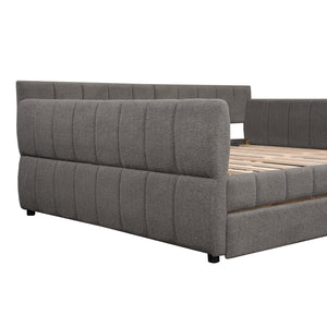 English Elm Queen Lambswool Platform Bed with Usb Charging Armrests and Under Storage Drawers Gray N7500000601E