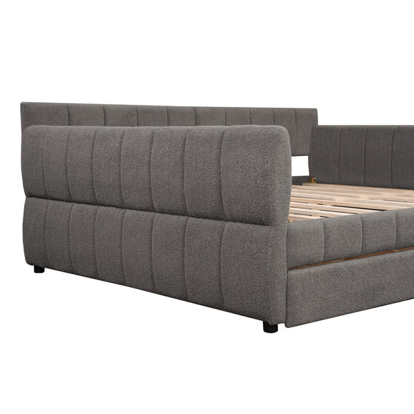 English Elm Queen Lambswool Platform Bed with Usb Charging Armrests and Under Storage Drawers Gray N7500000601E
