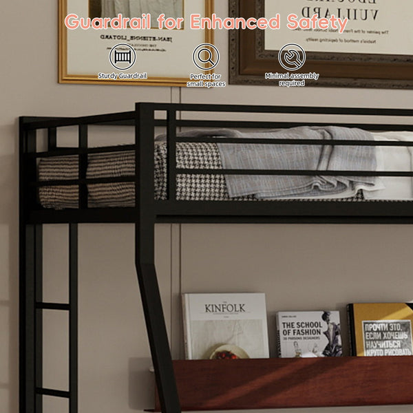 English Elm High Strength Iron Bunk Bed with Rolling Trundle Minimalist Queen Frame for Three W1935P360876