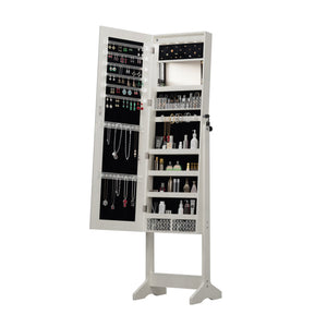 English Elm Jewelry Cabinet Armoire With Full-Length Mirror & Interior Lighting - Elegant Organizer With Lock W3406P340443