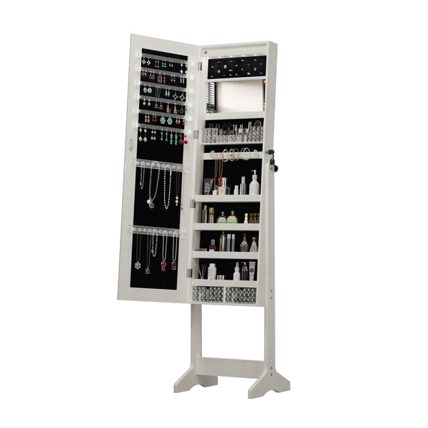English Elm Jewelry Cabinet Armoire With Full-Length Mirror & Interior Lighting - Elegant Organizer With Lock W3406P340443