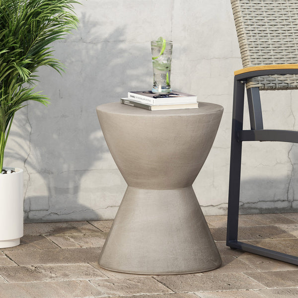 English Elm Christopher Knight Home® - Outdoor Mgo Side Table - Stylish Light Grey Hourglass Design For Your Patio Or Balcony Decor N773P351014G