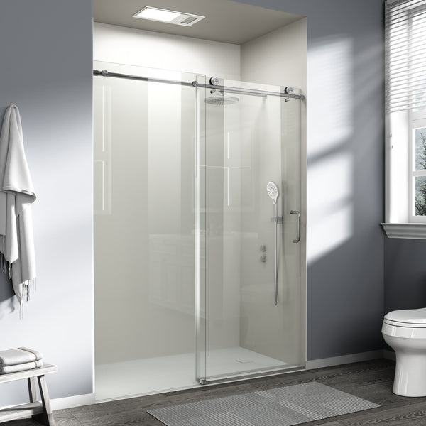 English Elm 56" Frameless Single Sliding Shower Door Tempered Glass Walk-in Bath Enclosure Brushed Nickel W1573P342102