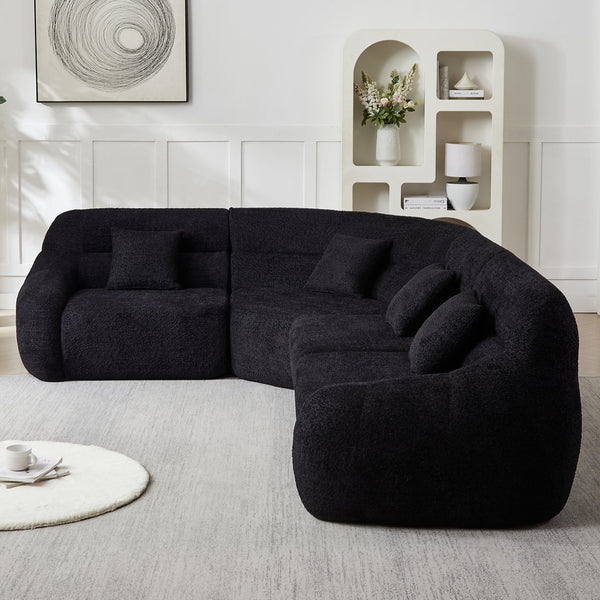 English Elm [video]123.2 Inch Chenille Modular Sectional Sofa Four Seat Cloud Cushion Living Room Black W3505S00061