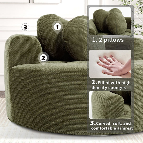 English Elm Round Cloud Sofa Bed Waffle Fabric Memory Foam Convertible Couch for Small Space Living Green W3224P492032