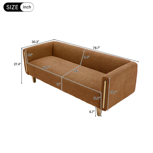 English Elm Modern Boucle Three Seat Sofa with Rubberwood Legs Pocket Spring Support Living Room Orange N763P403678G
