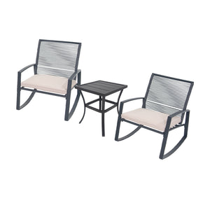 English Elm 2-person Weatherproof Outdoor Patio Bistro Metal Rocking Conversation Set with Table, Rust-Proof Elegance Beige W1859P360027