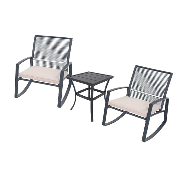 English Elm 2-person Weatherproof Outdoor Patio Bistro Metal Rocking Conversation Set with Table, Rust-Proof Elegance Beige W1859P360027