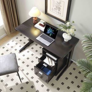 English Elm Home office desk with modesty panel and mobile locking file cabinet, two drawers, cubby, modern finish B107P283305