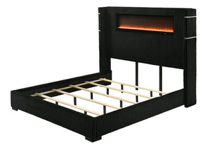 English Elm Garner Corduroy Upholstered Queen Bed with Fireplace Led Lighting and Bluetooth Speaker B2756S00002